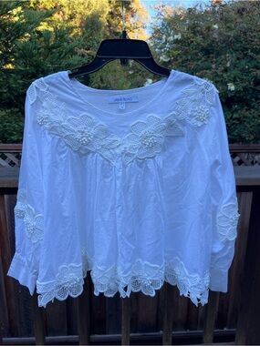 Urban Revivo White Floral Crochet-Trim Tunic Top